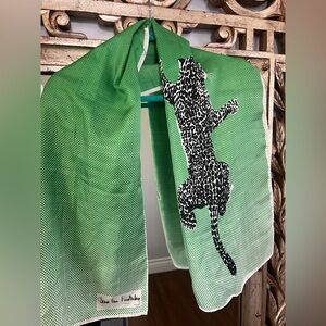 Diane Von Furstenberg Green Scarf with Leopard Design